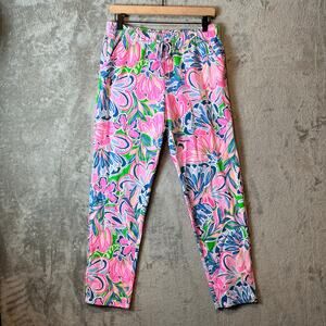 Lilly Pulitzer Women's Floral Amora Knit Pants Gecko Green Pink Blue Size Medium